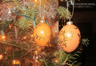 blown, decorated eggs turned into Christmas tree ornaments