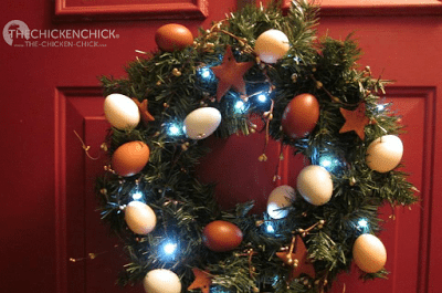 DIY Christmas wreath using blown eggs and homemade cinnamon ornaments