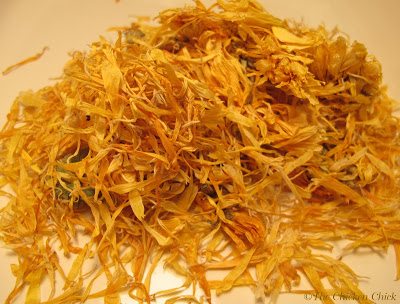 The ingredients can all be substituted with other items. I used what I had on-hand. I happen to have Calendula petals (marigolds) on-hand because I add them to my layers' feed in the winter to kick up the color of the yolks a notch. They're inexpensive and readily available online..