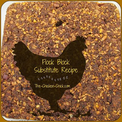 My flock free-ranges all day and since they will be confined to the coop during the hurricane, I'd like to give them something to distract them and keep them occupied, so I decided to make them a homemade Flock Block substitute. I could have bought them at $13 each, but making them is easy and I feel good about giving them a nutritious treat. 