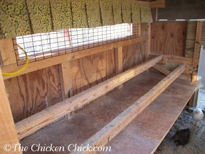 Droppings boards inside the chicken coop help eliminate a major source of humidity inside the coop daily.