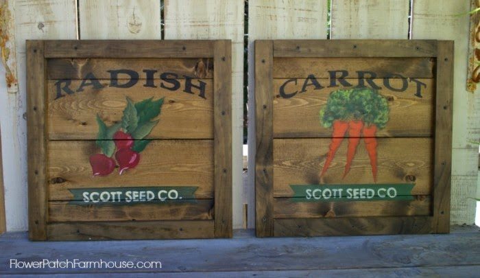 Clever Chicks Blog Hop at The Chicken Chick® DIY Vintage Crate Seed Pack Sign Art, shared by Flower Patch Farmhouse