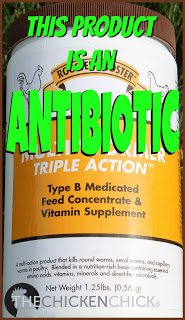 Worms | "Rooster Booster MultiWormer" is frequently used by folks wishing for a "more natural" method of worm control, however, what most do not realize is that it is not a worm eradicator and it contains two types of antibiotics, hygrymycin B and bacitracin methylene disalicylate. Note that a 1.25 lb container costs upwards of ~$25 and must be fed to the flock every day for weeks to control capillary, cecal and roundworms only. 