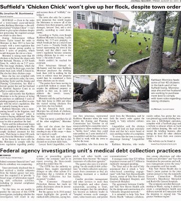 Journal Inquirer Newspaper article details legal battle over backyard chickens