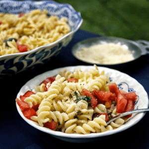 Pasta with Fresh Tomatoes & a Secret Ingredient! Shared by Simple Living and Eating