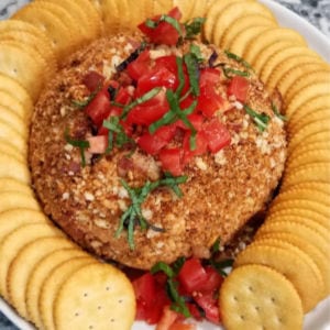 Bacon Bruschetta Cheese Ball shared by Cooking with Carlee