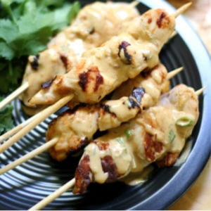 Grilled Chicken Skewers with Peanut Sauce, shared by Strength and Sunshine
