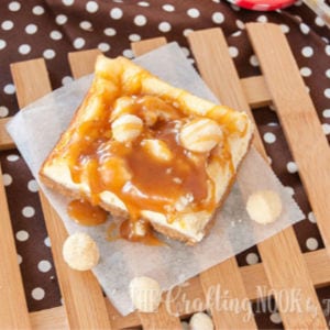 Salted Caramel Macadamia Nut Cheesecake Bars, shared by The Crafting Nook