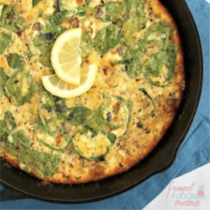 Shrimp Scampi Pesto Frittata, shared by Frugal Foodie Mama